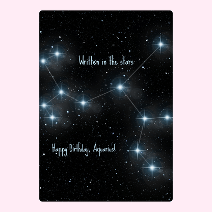 Aquarius birthday card with starry constellation