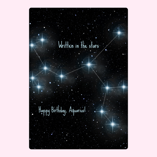 Aquarius birthday card with starry constellation