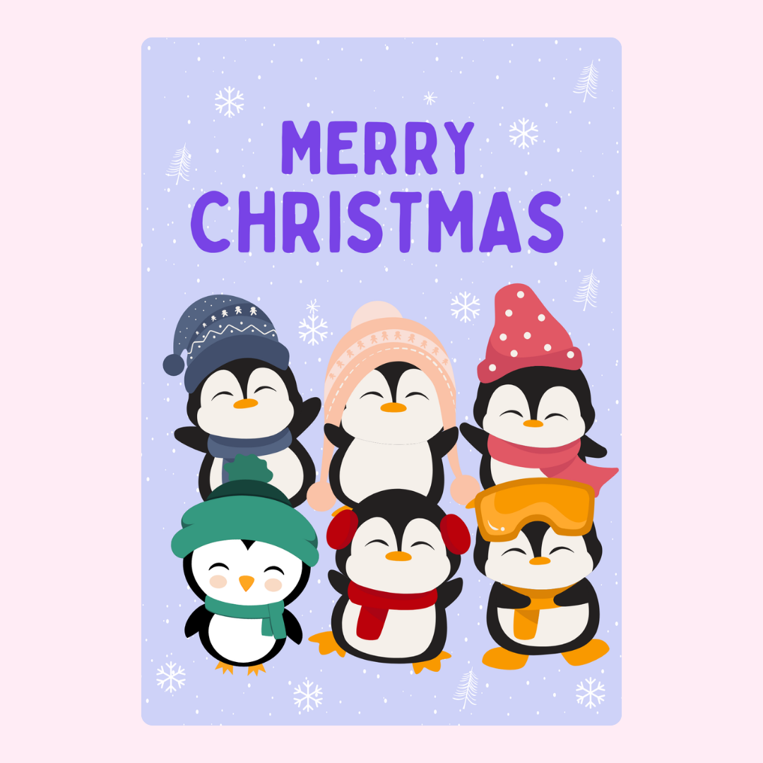 Christmas card with penguins