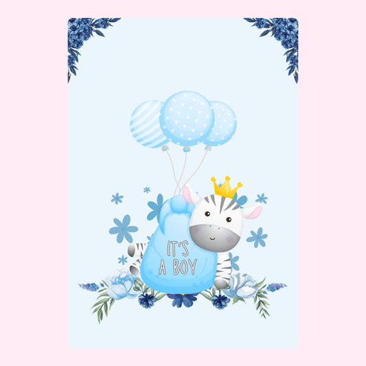 Baby boy zebra with balloons, floral accents - 14