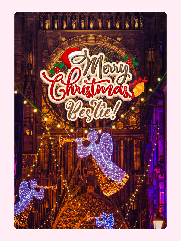 Christmas card with angels and text.