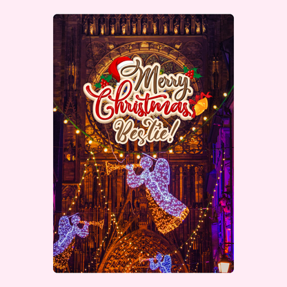 Christmas card with angels and text.