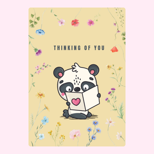 Thinking of You card with panda & flowers