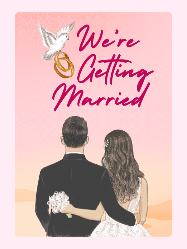 Wedding announcement with couple and dove