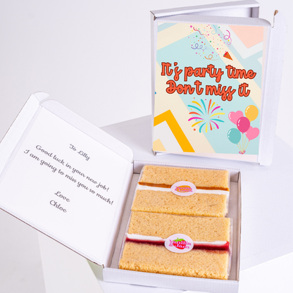 Party cake box with It's party time message for Lilly, 15_3c5d7b81-3e26-406f