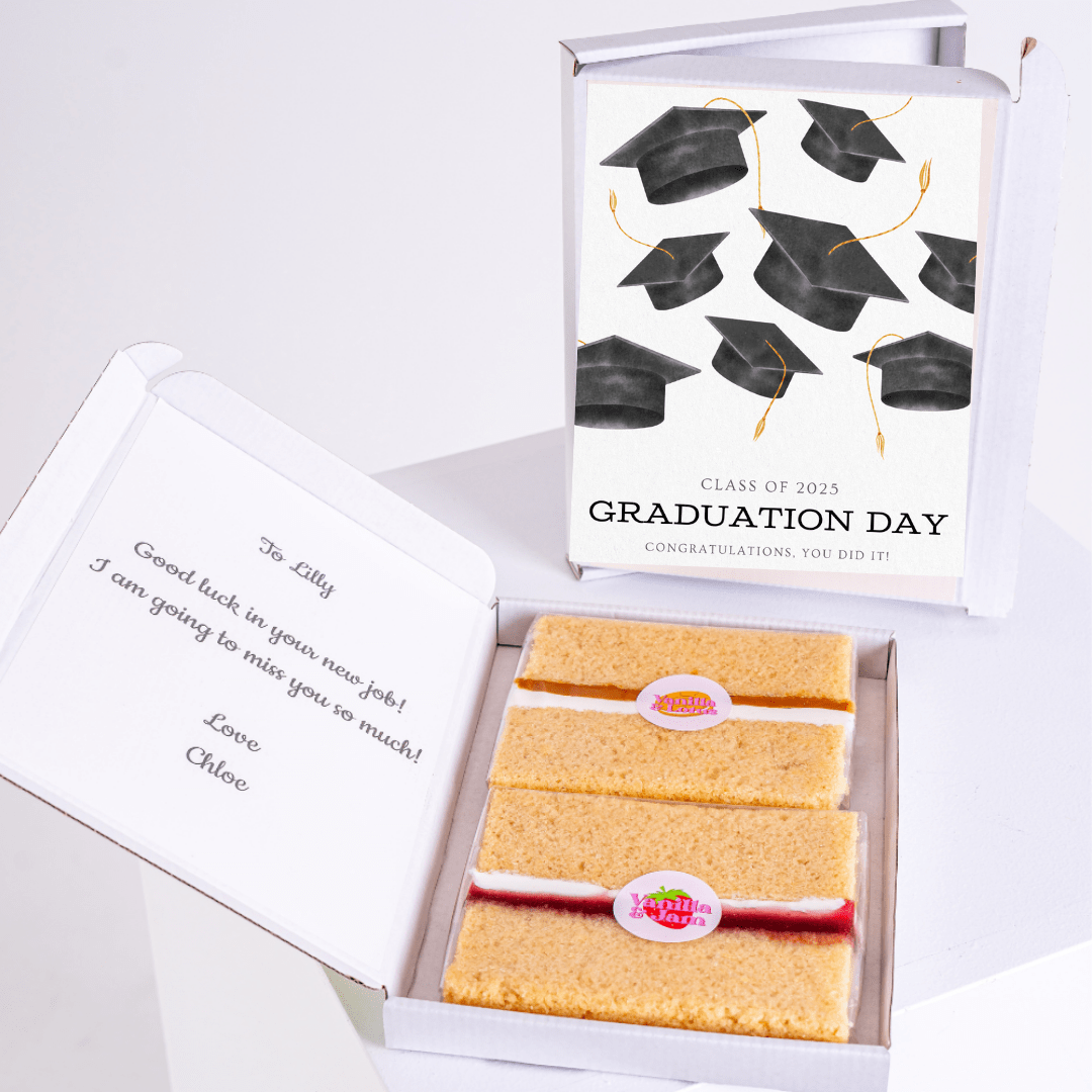 Graduation cake gift box for Lilly with note & card