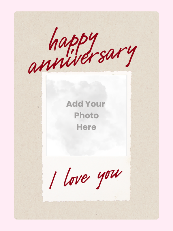 I Love You Polaroid Photo Upload Anniversary Cake Card letterbox cake card with freshly baked cake slices