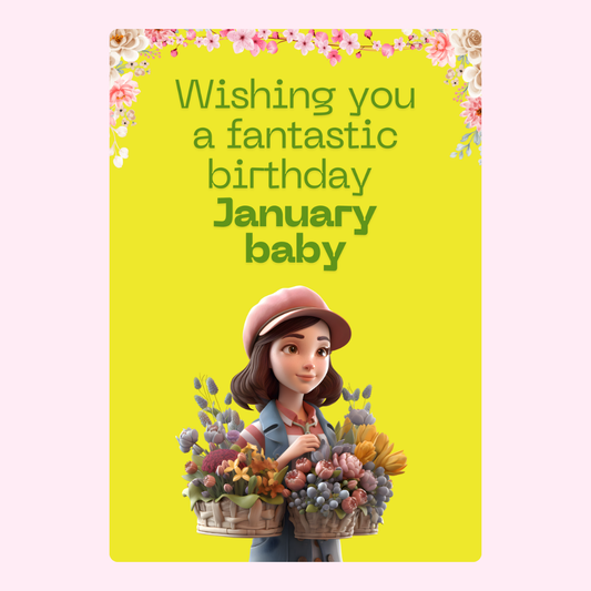 Happy Birthday card for January baby with flowers