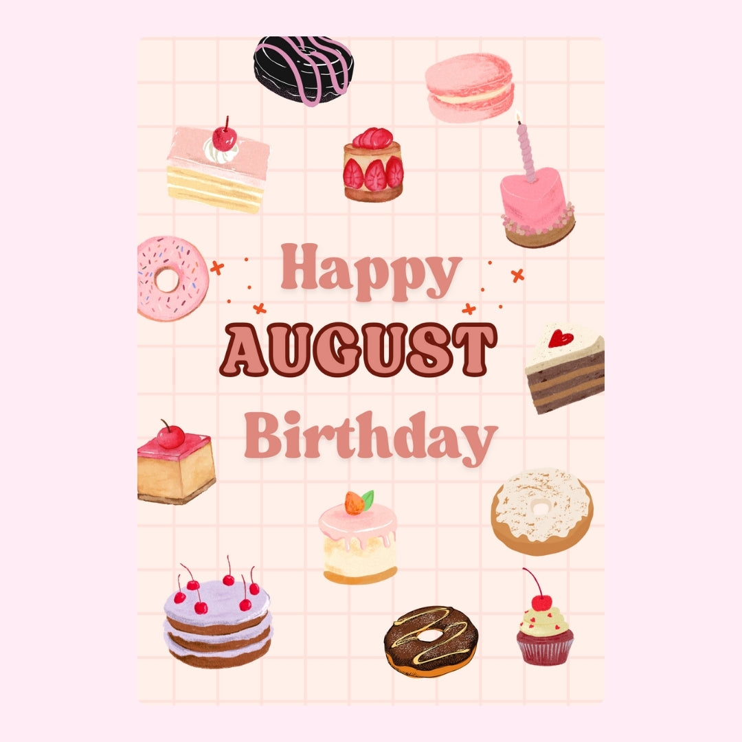 Pink August birthday cake design