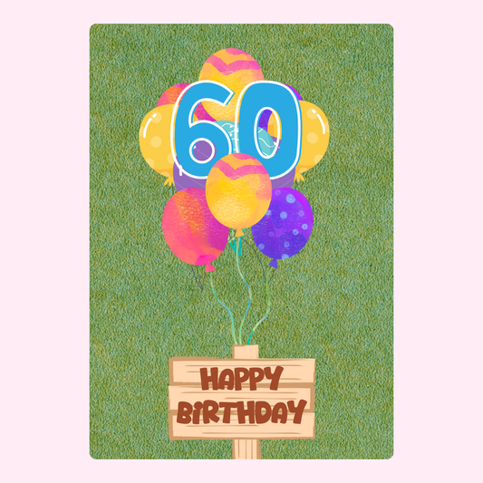 Happy 60th Birthday card with balloons