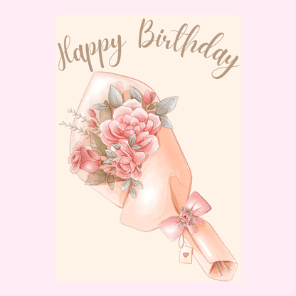 Elegant birthday design with pink flower bouquet