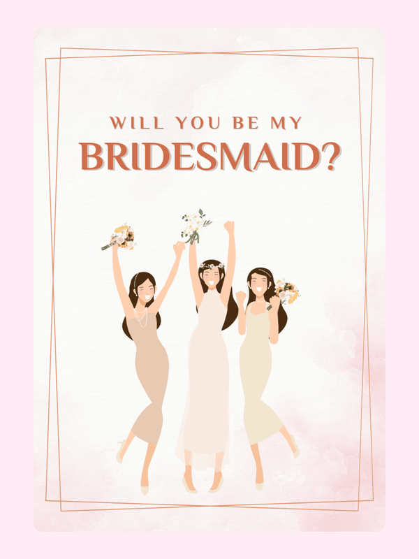 Bridesmaid proposal card with three women, Will You Be My Bridesmaid?