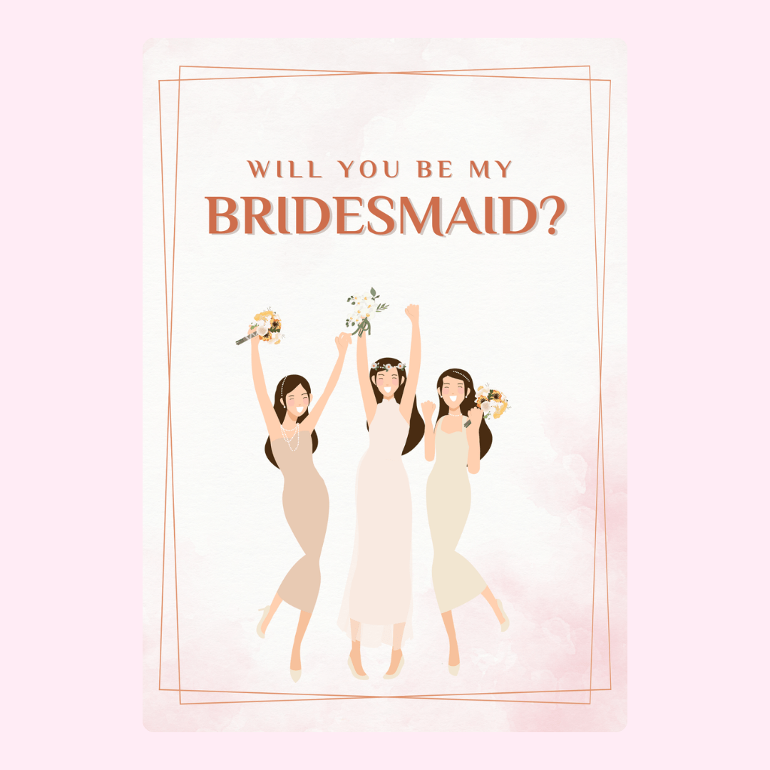 Bridesmaid proposal card with three women, Will You Be My Bridesmaid?