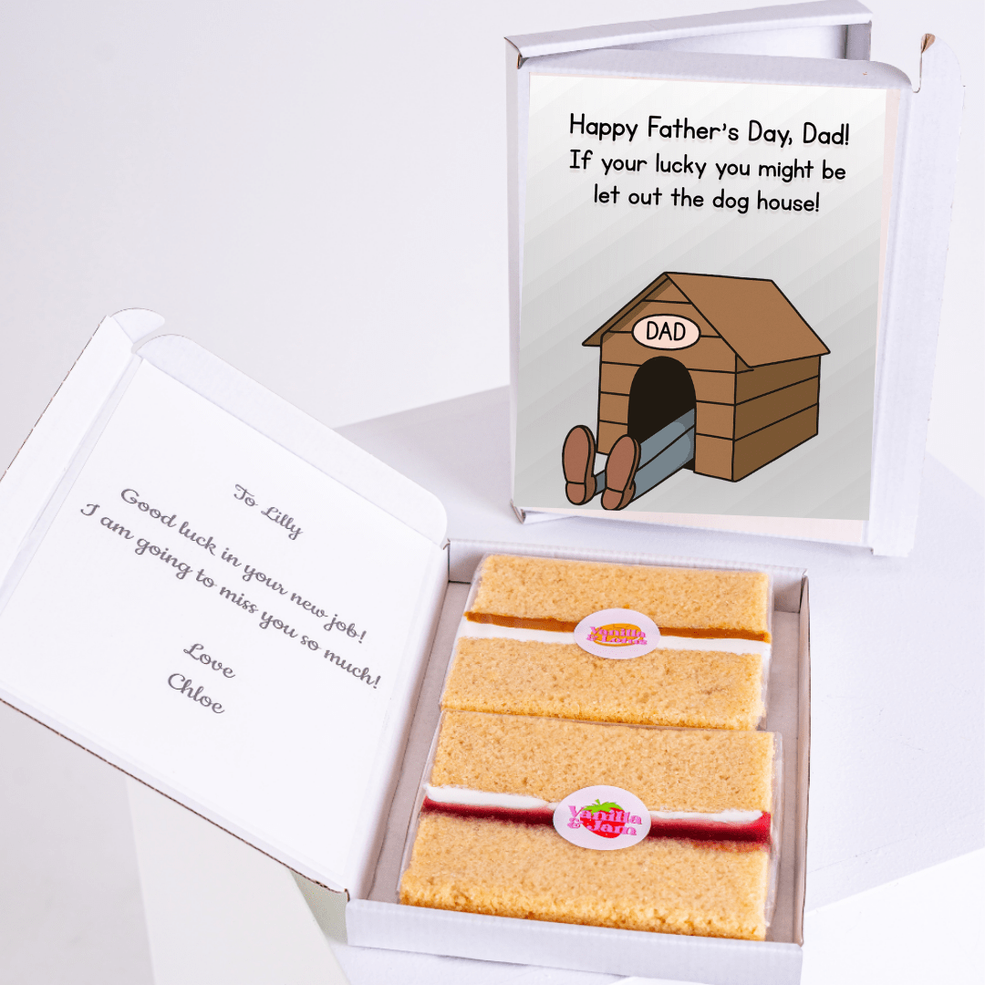 Father's Day cake gift with dog house card