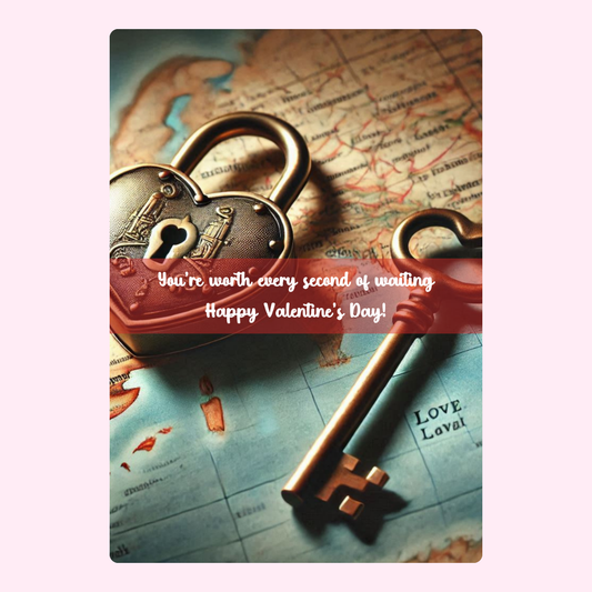 Heart lock & key on map, You're worth waiting.
