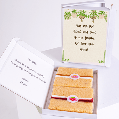Cake gift box for Lilly & Nana, with messages