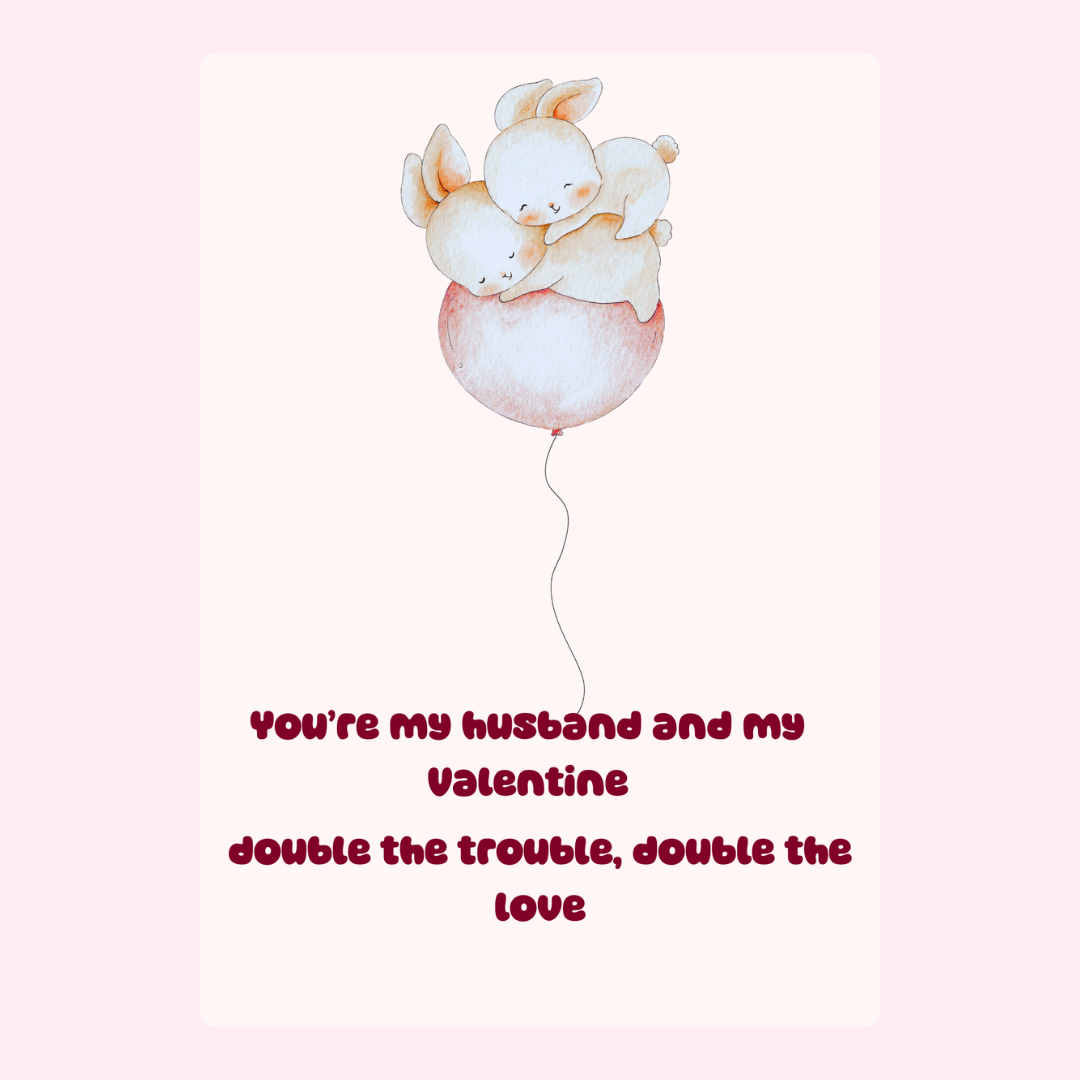 Valentine's Day card with bunnies on balloon, You're my husband