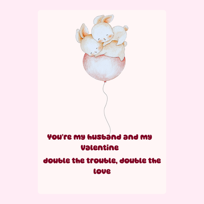 Valentine's Day card with bunnies on balloon, You're my husband