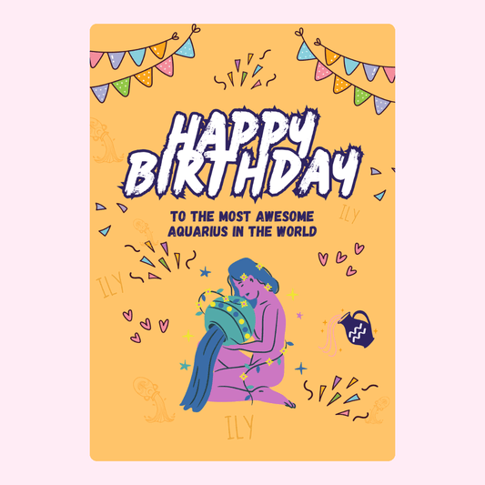 Aquarius birthday card with Happy Birthday message