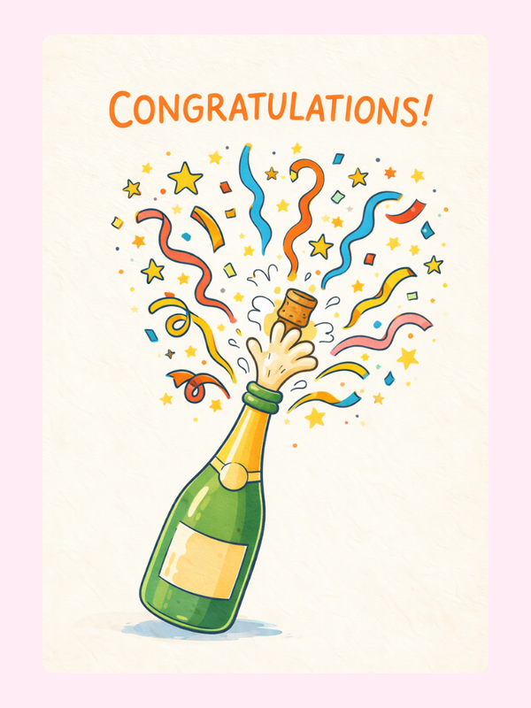 Popping Cork Congratulations Cake Card letterbox cake card with freshly baked cake slices