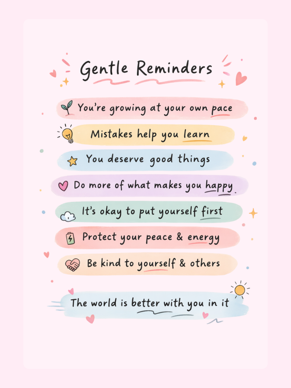 Gentle Reminders Colourful List Cake Card, just because