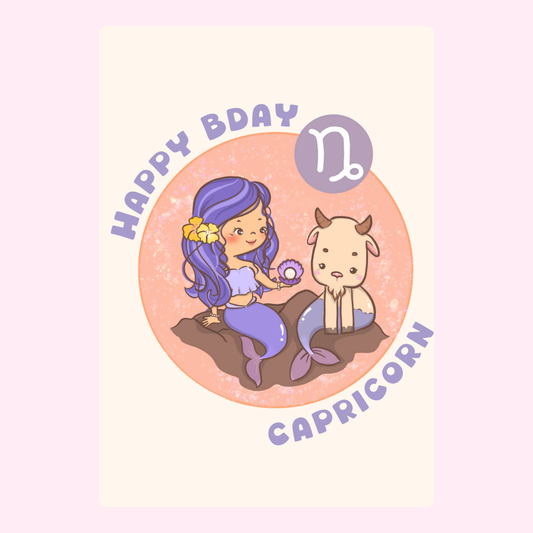 Capricorn birthday card with mermaid and goat