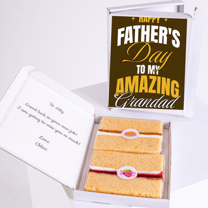 Father's Day gift box for Grandad with cake and message.