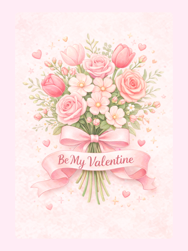 Be My Valentine Bouquet Cake Card