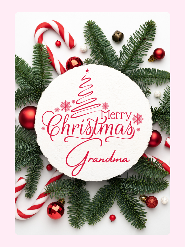 Merry Christmas Grandma Pine Leaves Cake Card, for grandparents
