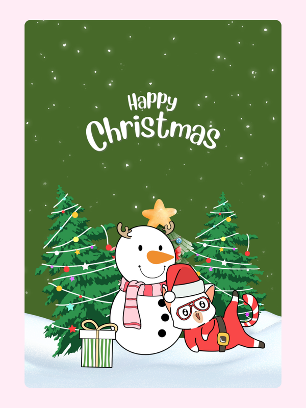 Christmas card with snowman and Santa cat - 16_141fa89a