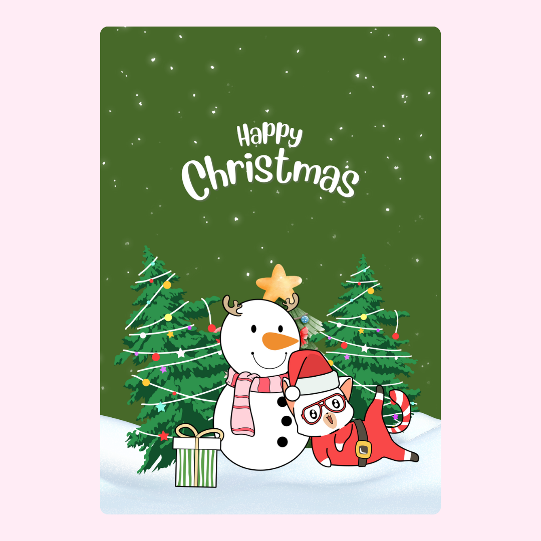 Christmas card with snowman and Santa cat - 16_141fa89a