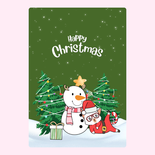 Christmas card with snowman and Santa cat - 16_141fa89a