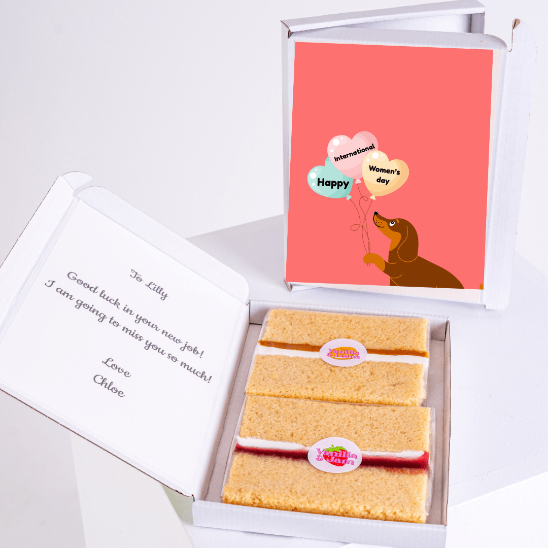 Cake gift box with Happy Women's Day card, for Lilly.