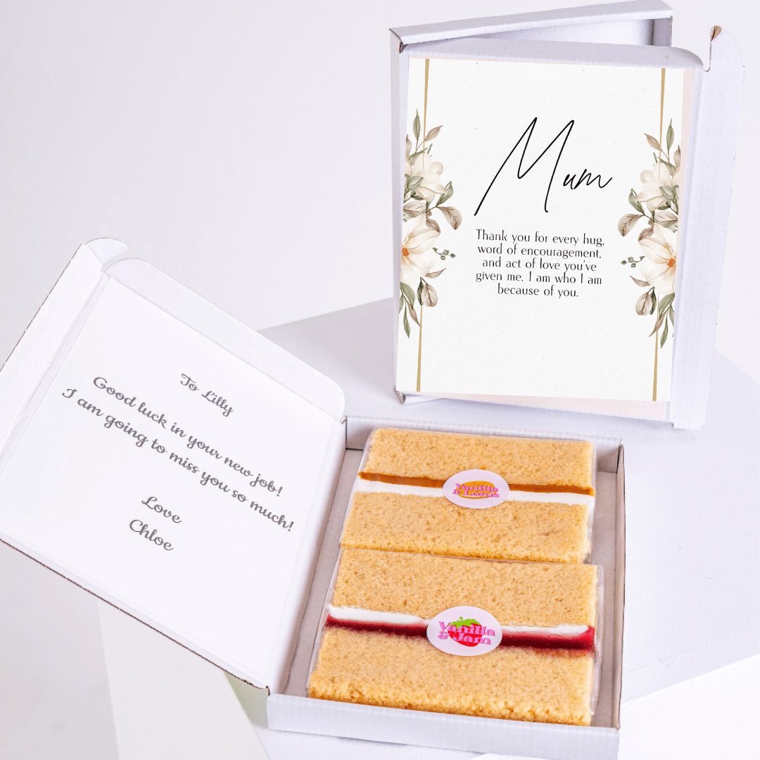 Cake gift box for Mum & Lilly, with message