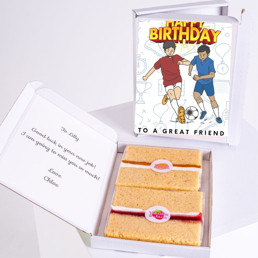 Birthday cake gift for Lilly with soccer card and message