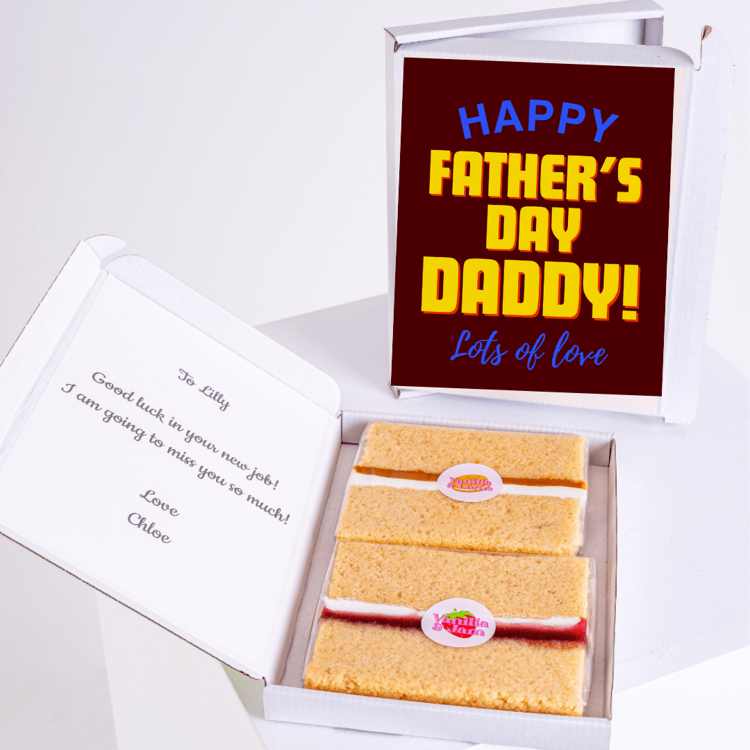 Father's Day gift box with cake and message for Lilly.