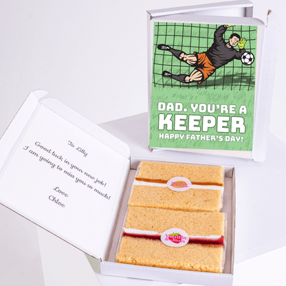 Father's Day cake with Dad, You're a Keeper card & message.