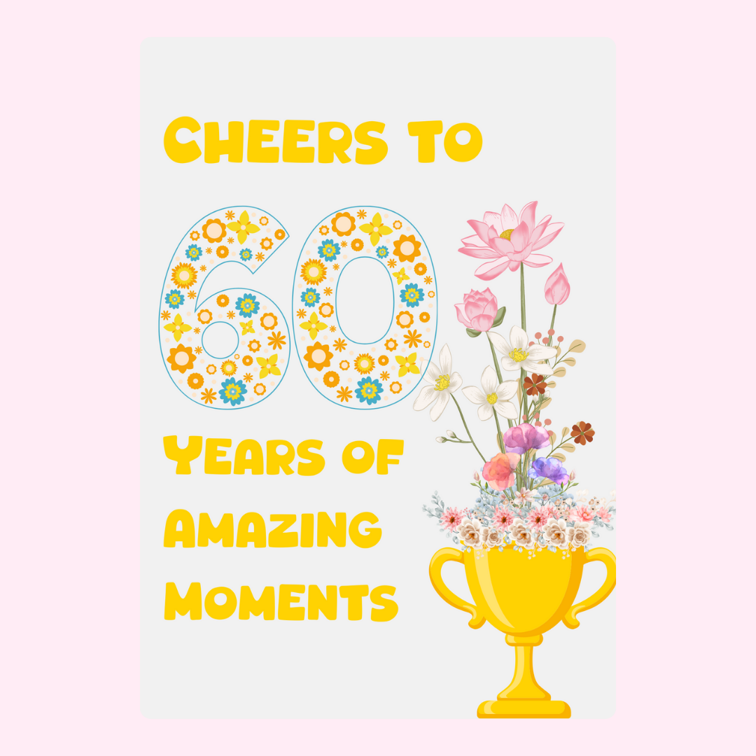 60th birthday card with flowers and trophy