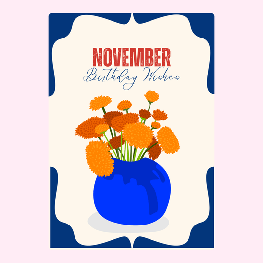 November birthday wishes card with orange flowers