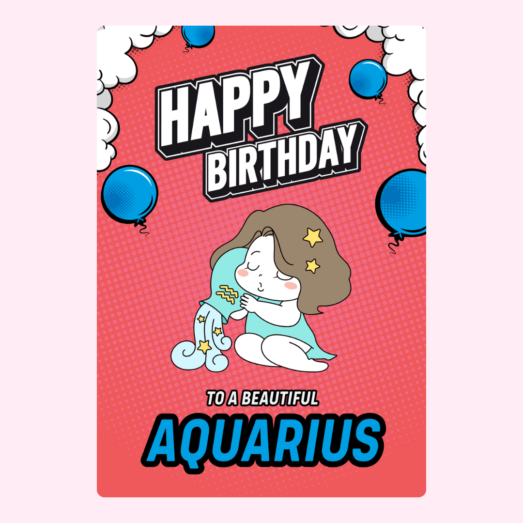 Aquarius birthday card with balloons