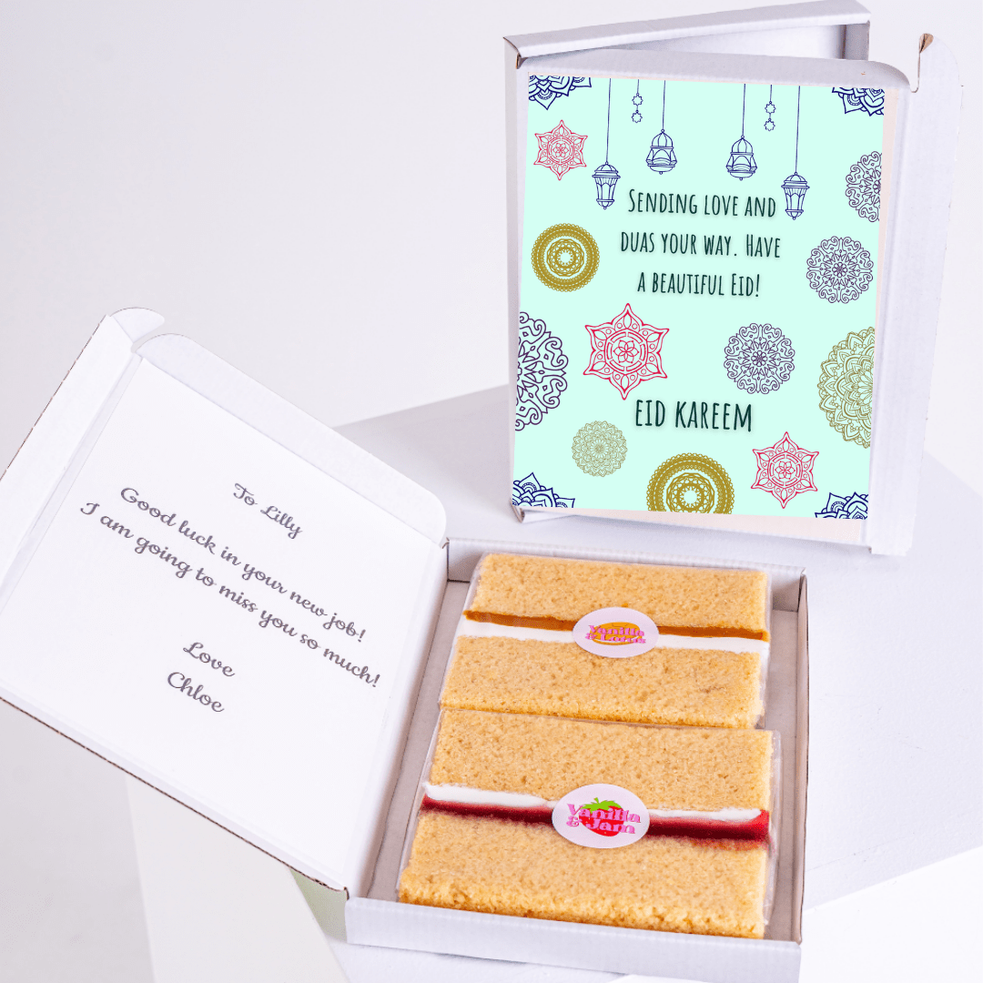 Eid gift box with cake and card for Lilly