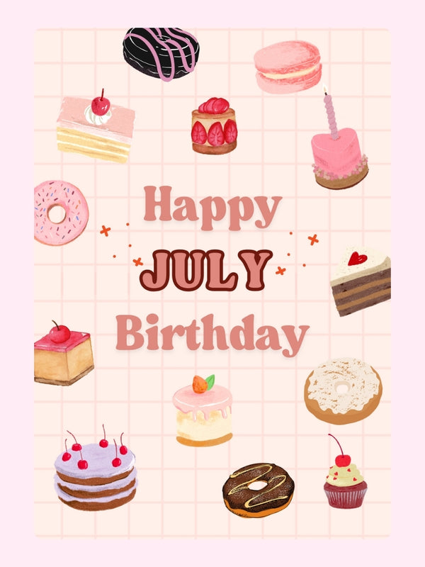 Happy July Birthday Cake Card