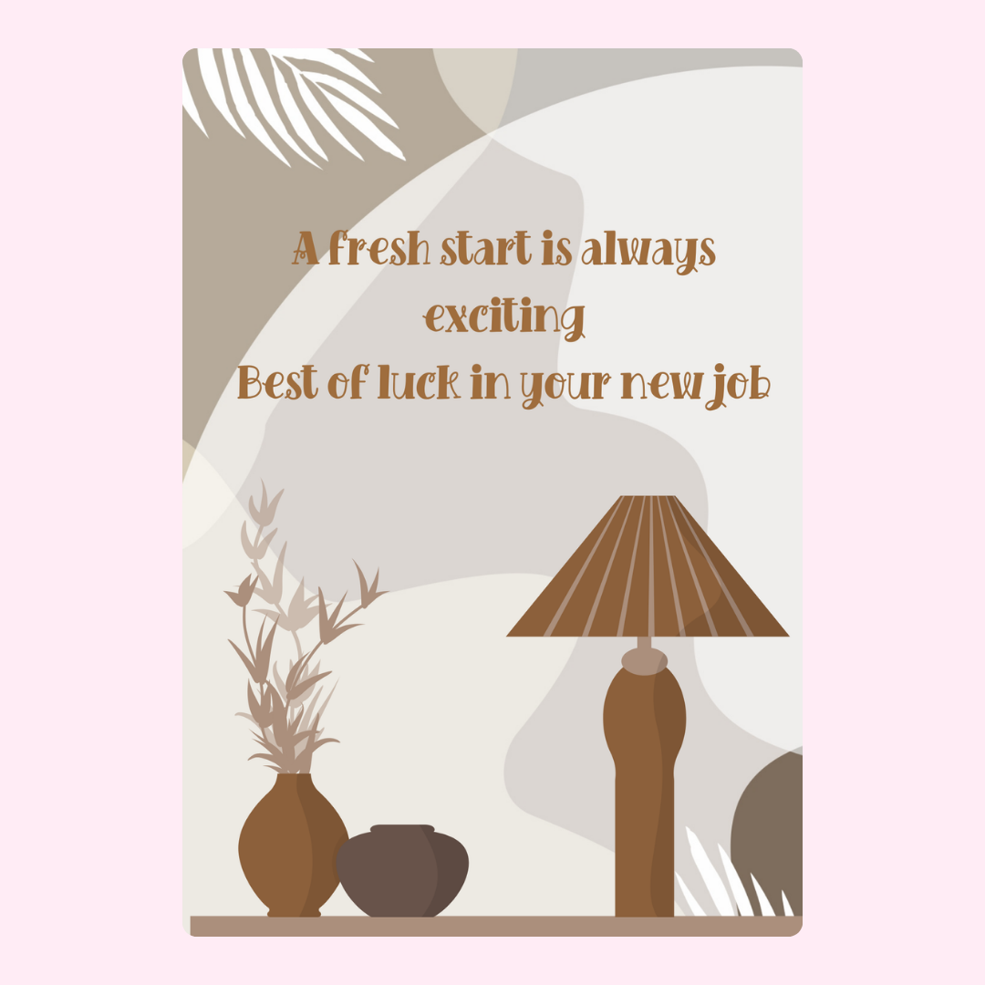 Good luck card with lamp and vase.