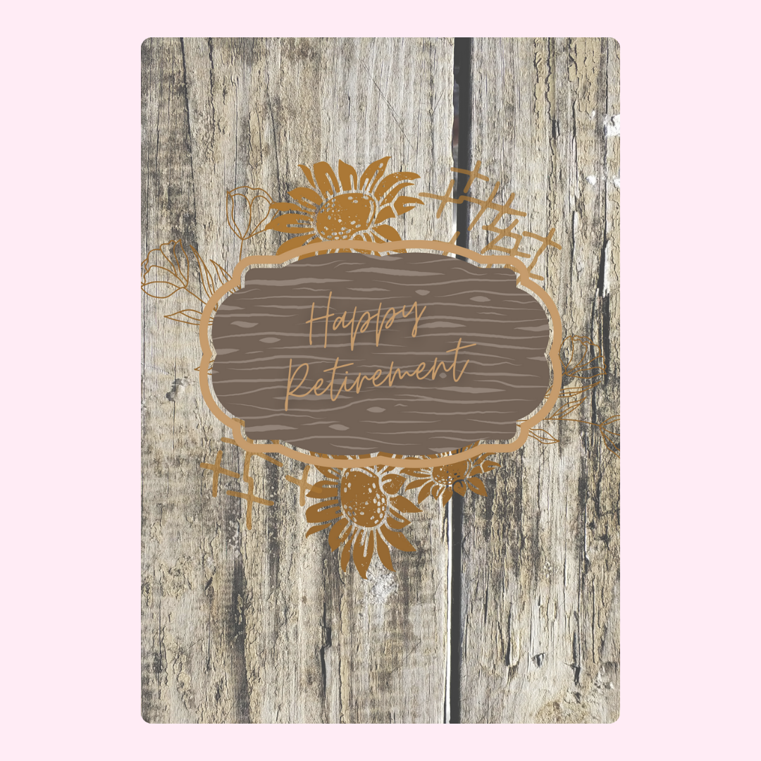 Happy Retirement card with sunflowers & wood background (16)