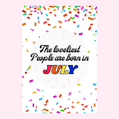 Confetti card with July birthday message.