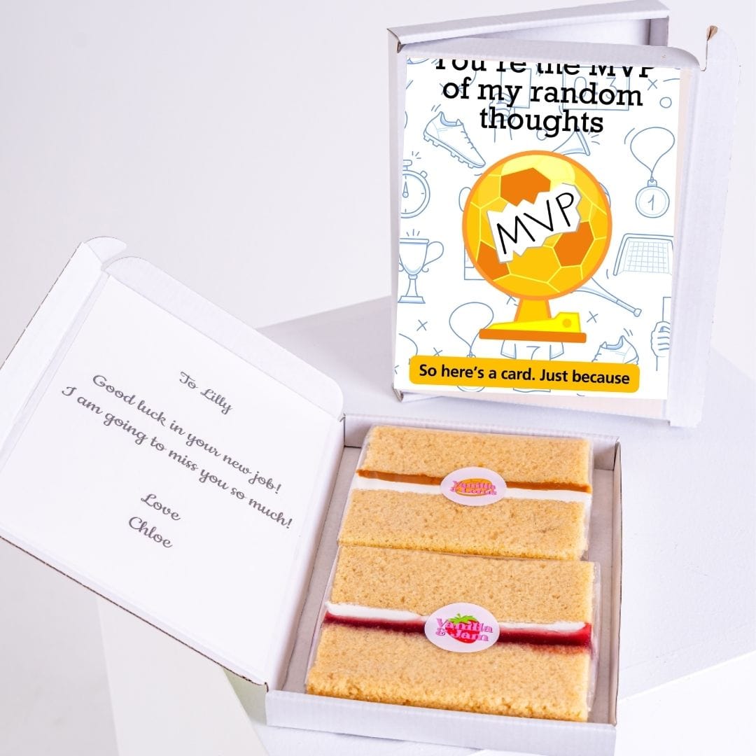 Gift box with MVP card and cake, To Lilly message.