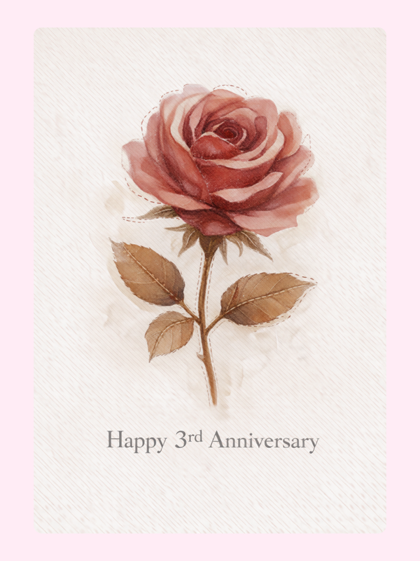 Vintage Rose 3rd Anniversary Cake Card