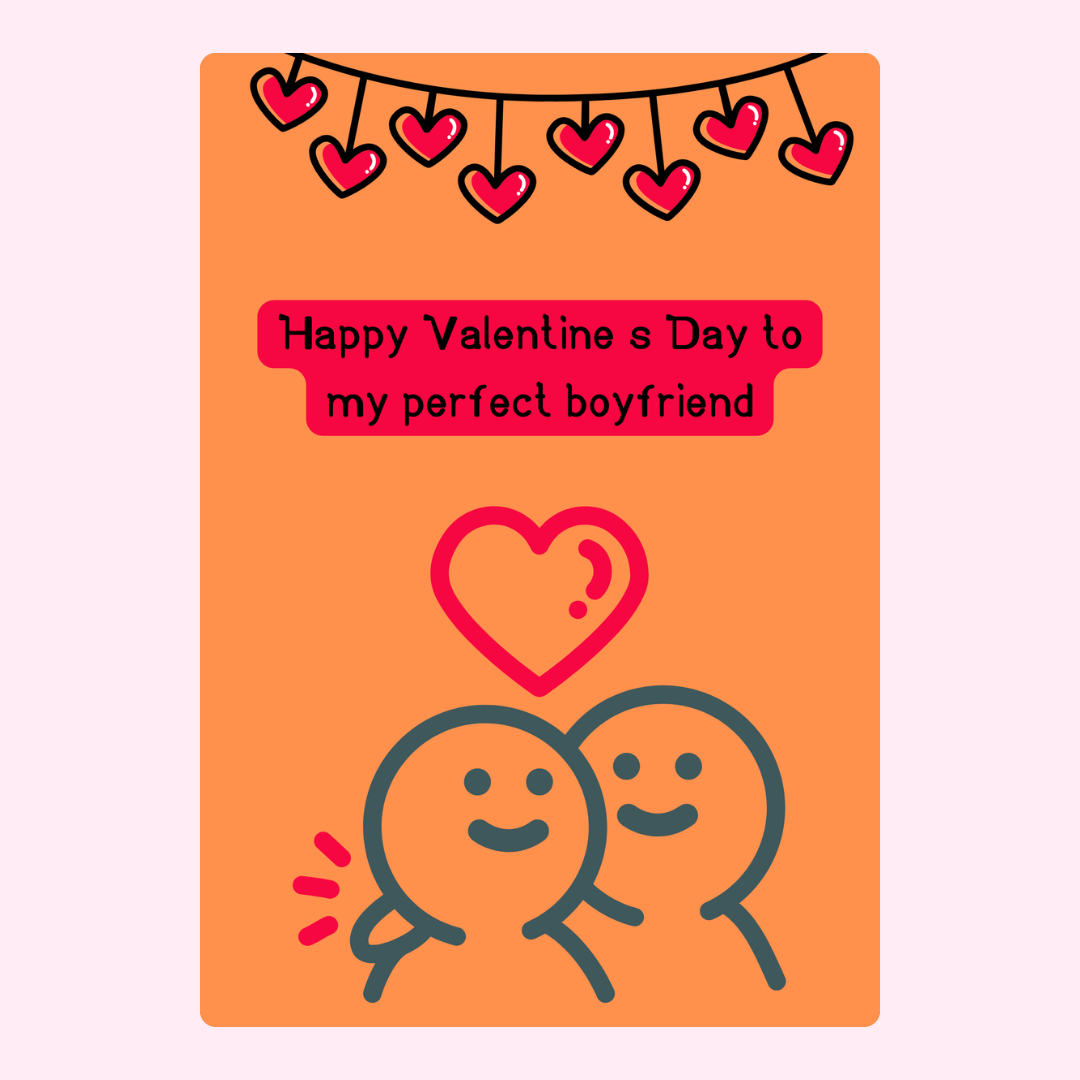 Valentine's Day card for boyfriend, featuring hearts and hugging figures.