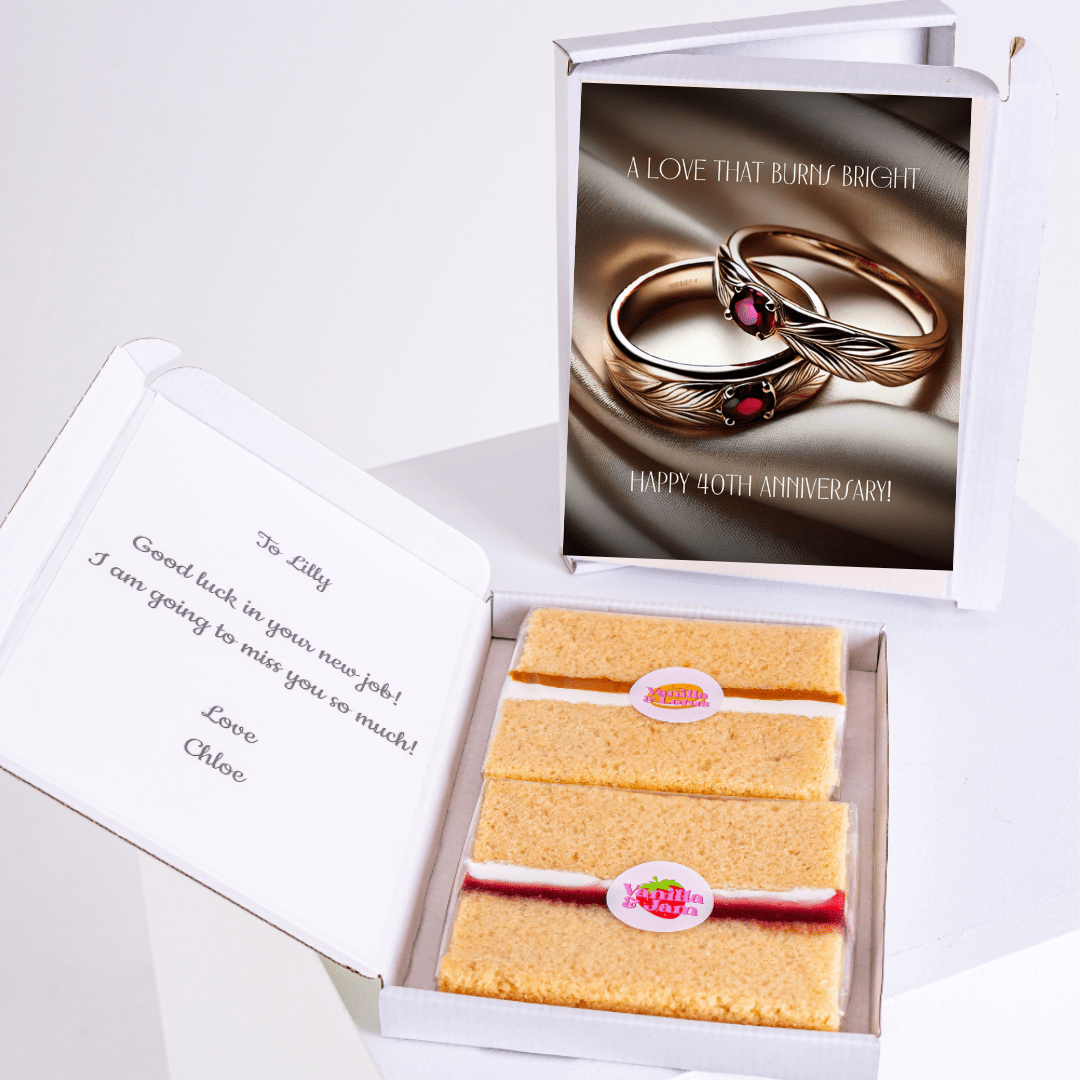 40th Anniversary gift box with cake and card for Lilly.