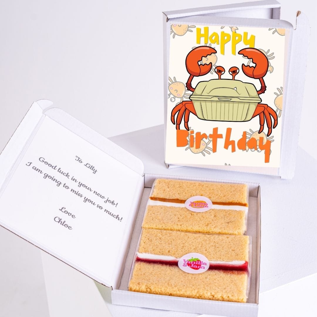 Birthday cake gift box for Lilly with crab card
